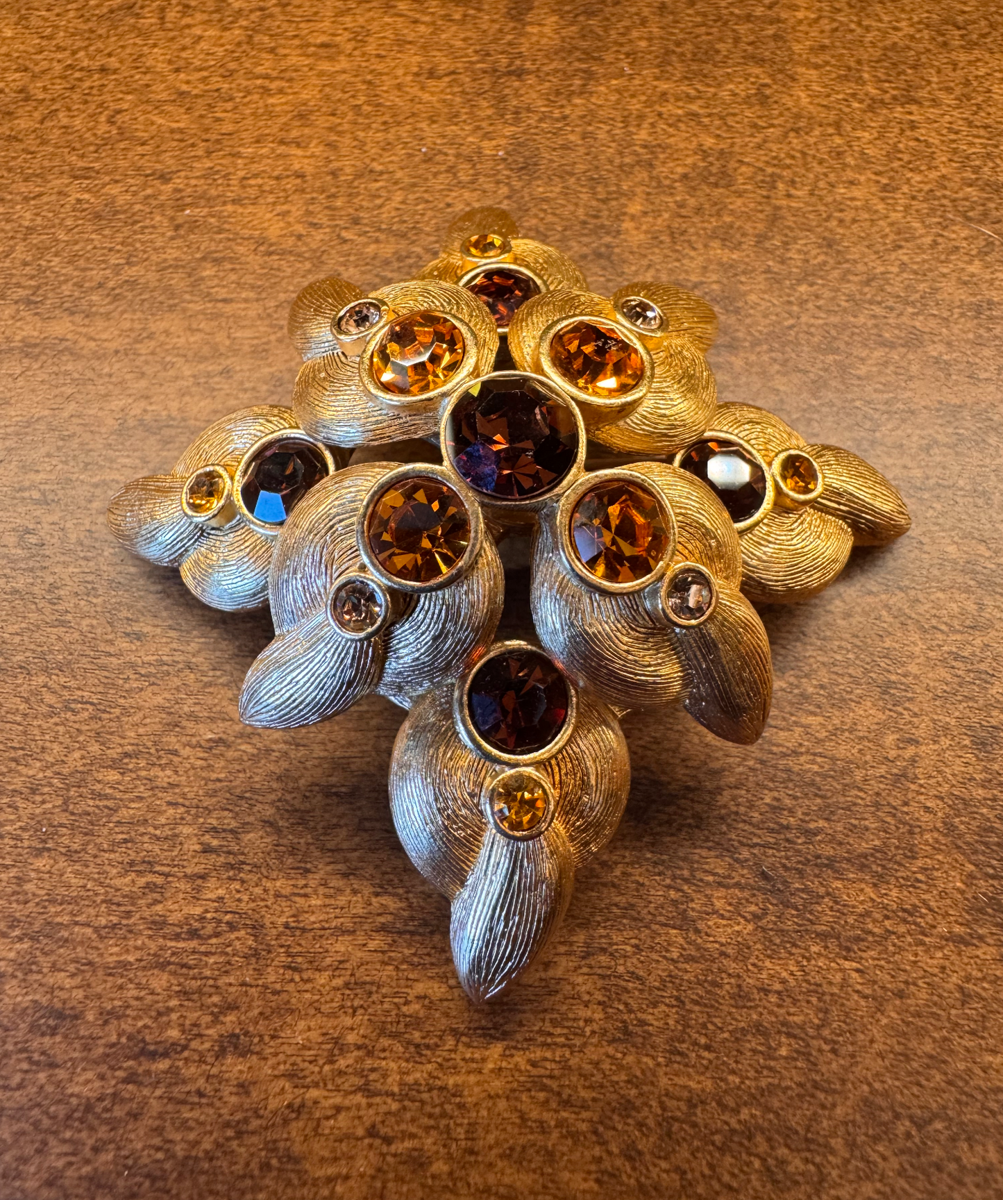 Gold and Brown Studded Brooch- Oscar De La Renta - Gail Candlin