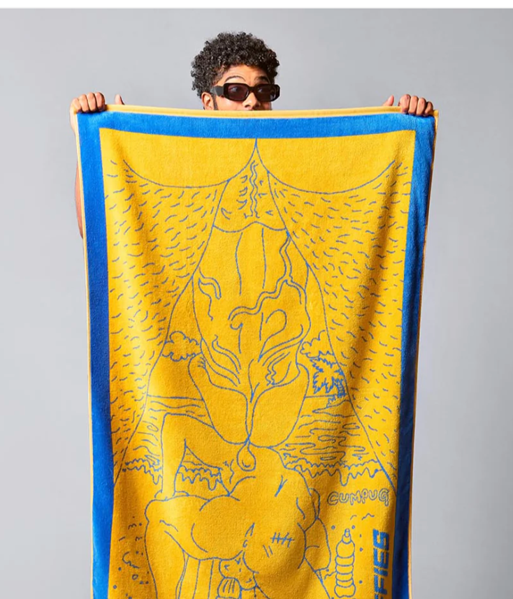 Cumdump Towel - Yellow, Gold, Blue - Sniffies