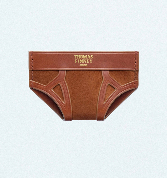 Brief Card Case in Brown Suede - Thomas Finney