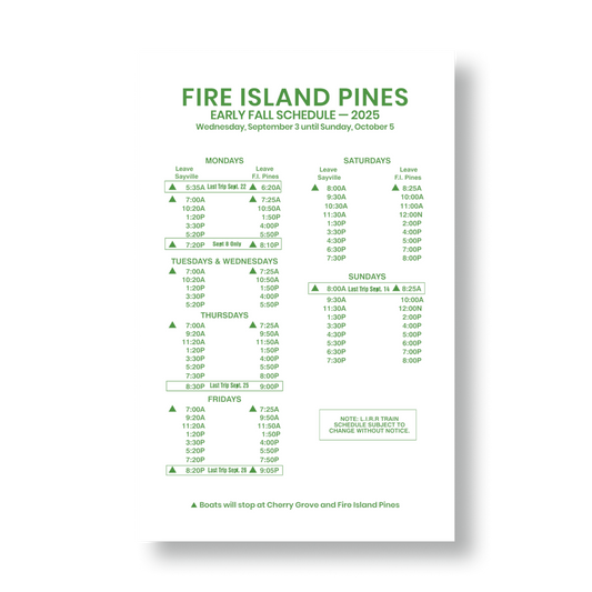 Ferry Schedule, Early Fall 2025