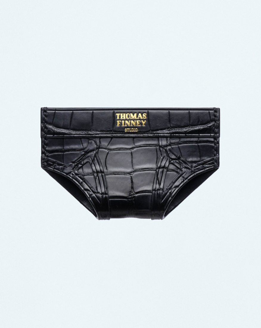 Brief Card Case In Black Crocodile