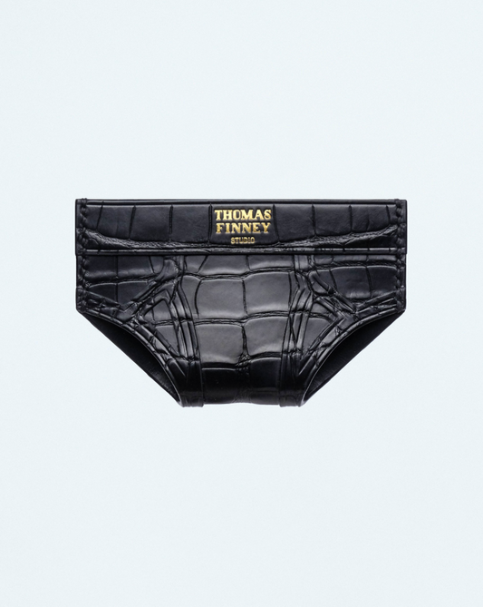 Brief Card Case In Black Crocodile